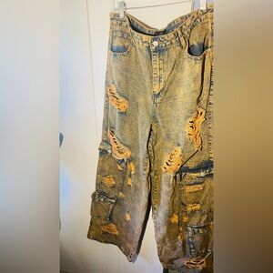 Distressed Denim Overalls